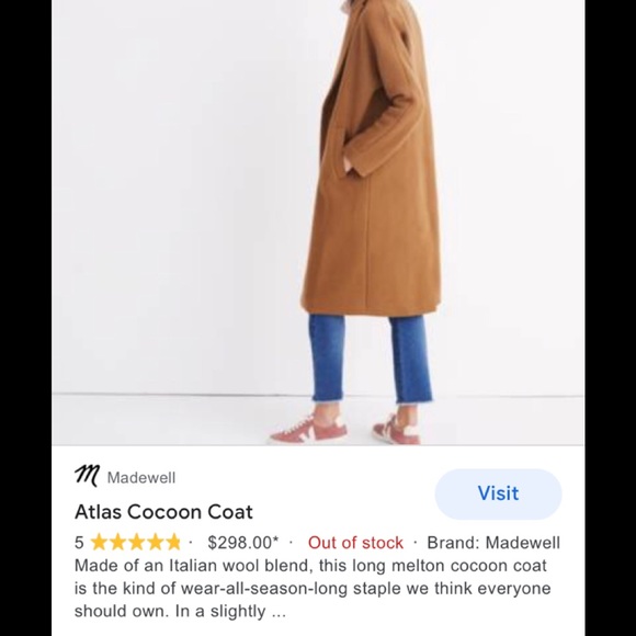 Madewell Atlas cocoon coat size XS - Picture 2 of 3